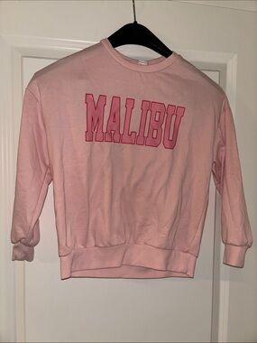 Pink Girls Crewneck Knit Sweatshirt 'MALIBU' Graphic
